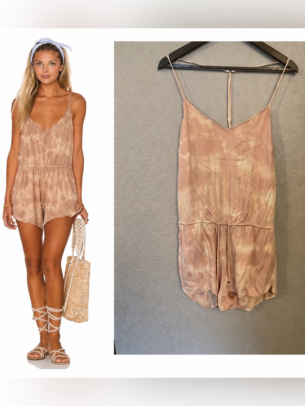 NWT Gypsy 05 Large T Back Easy Jogging Romper Pink Tie Dye Apricot